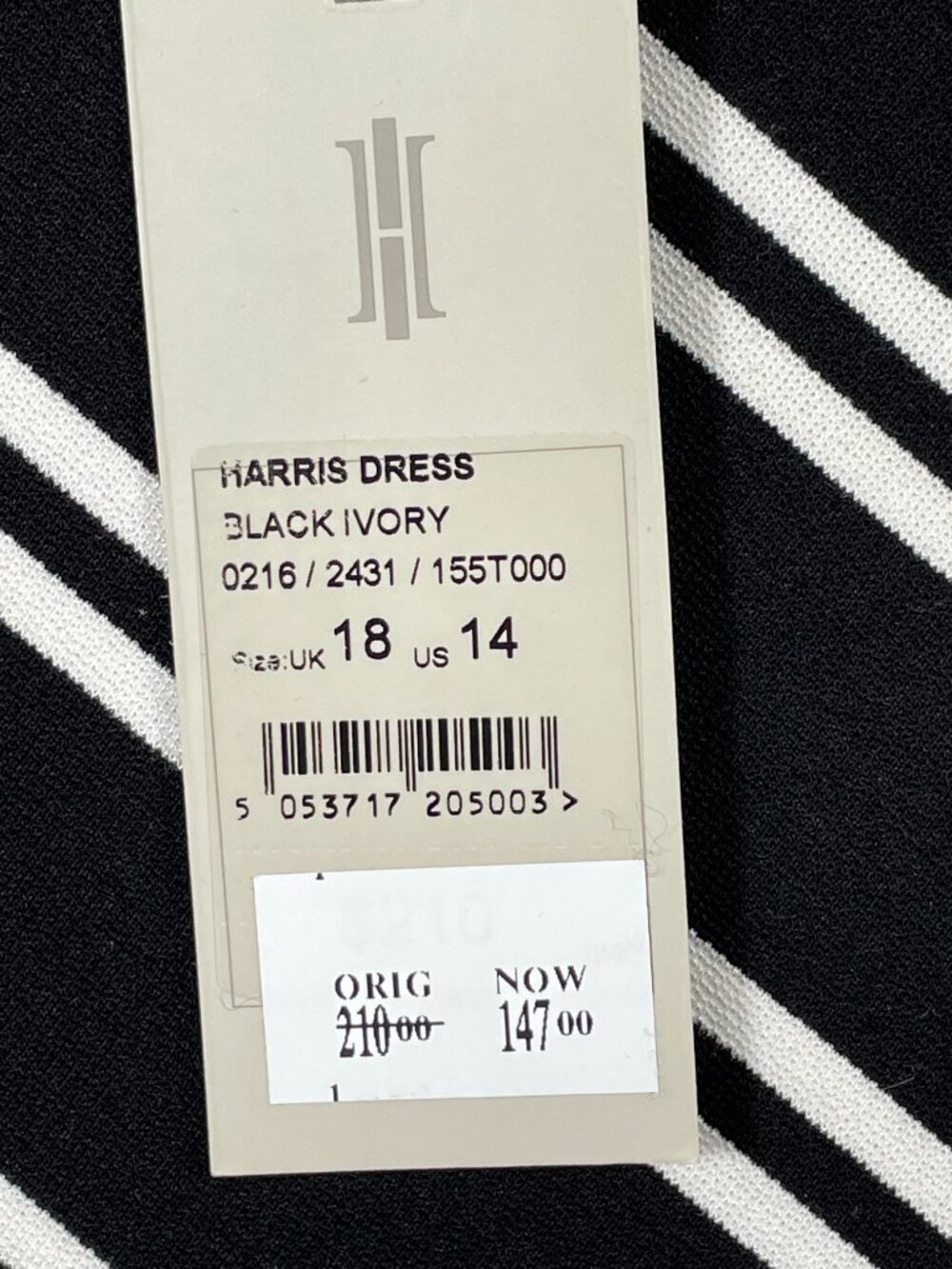 Hobbs London Harris Dress NWT US 14 Black Ivory Chevron Stripe Sheath UK 18 - Picture 10 of 12